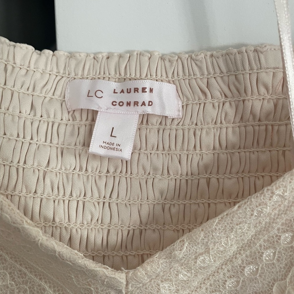 LC Lauren Conrad Cream Puff Sleeve Peplum Blouse - Picture 3 of 3